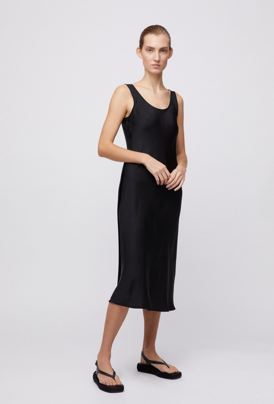 Women Fall Winter Spring Summer Basics | Bias Cut Slip Dress Jet Black