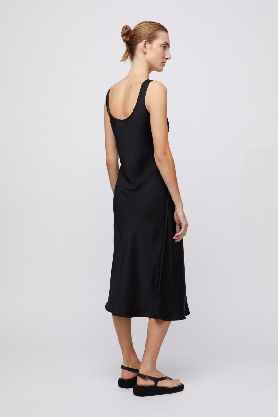 Women Fall Winter Spring Summer Basics | Bias Cut Slip Dress Jet Black