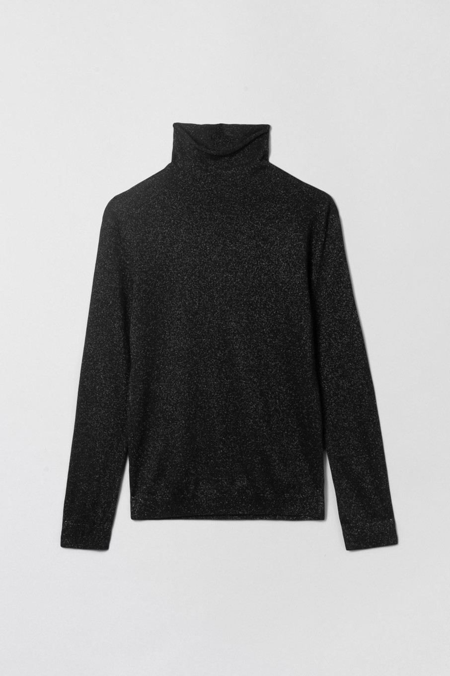 Women Fall Winter Spring Summer Tops | Metallic Wool Turtleneck Long Sleeve Jet Black