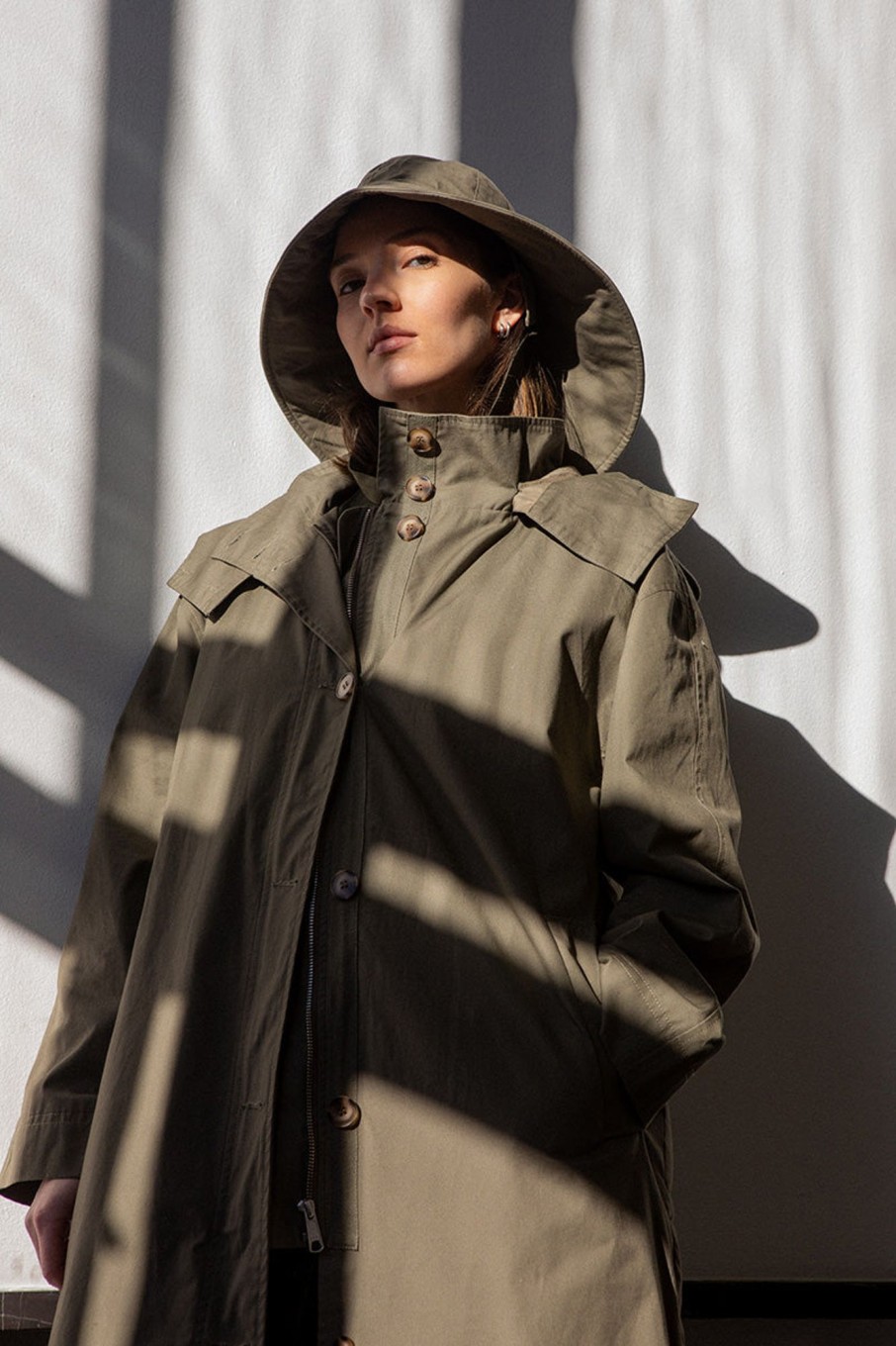 Women Fall Winter Spring Summer Basics | How Deep Cotton Parka Green Olive