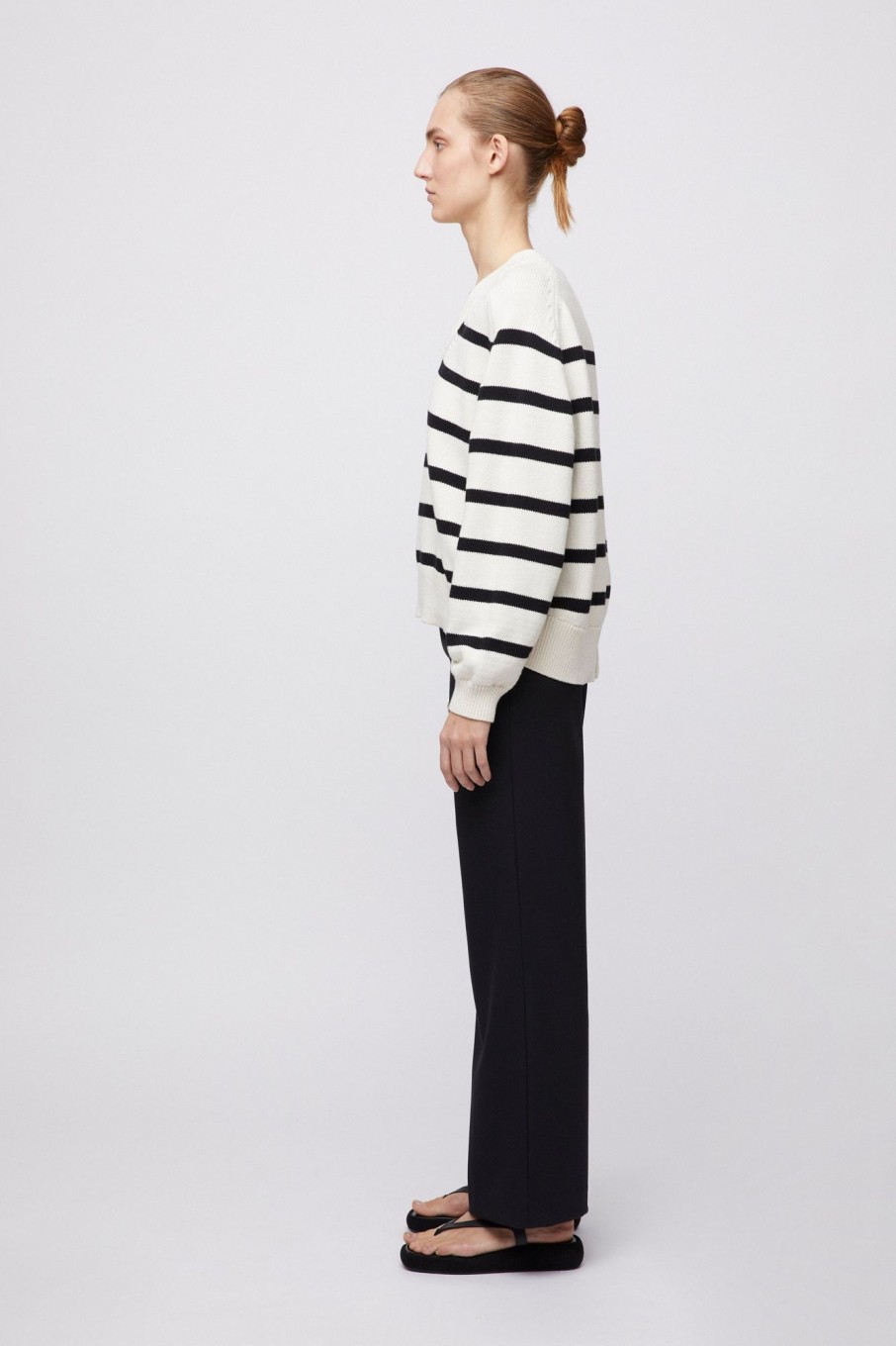 Women Fall Winter Spring Summer Sweaters & Cardigans | Bayside V-Neck Sweater Cream Black Stripe