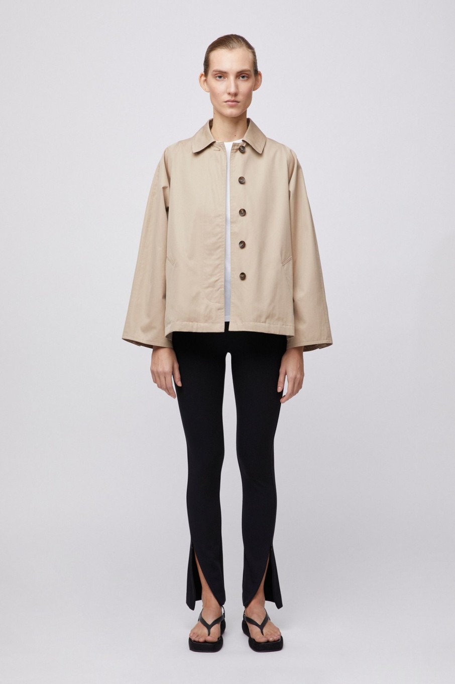 Women Fall Winter Spring Summer Basics | Cropped Trench Coat Travertine