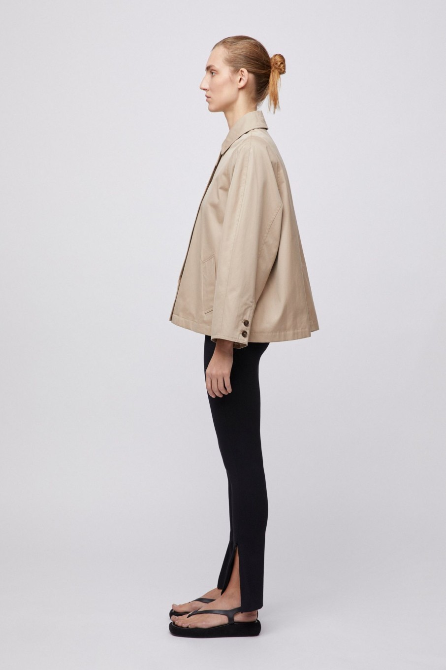 Women Fall Winter Spring Summer Basics | Cropped Trench Coat Travertine