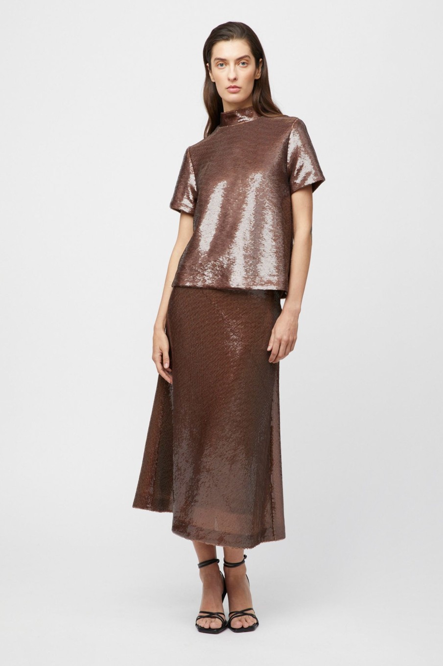 Women Fall Winter Spring Summer Basics | Bias Cut Sequin Skirt Cola