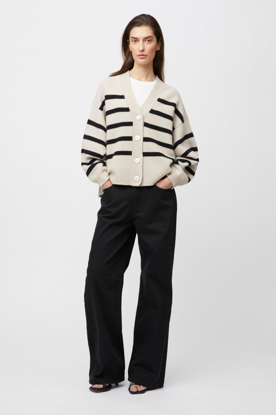 Women Fall Winter Spring Summer Basics | Mooring Cardigan Black Barley Stripe