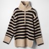 Women Fall Winter Spring Summer Basics | Marine Fisherman Zip Up Linen Black Stripe