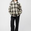 Women Fall Winter Spring Summer Basics | Wood Oversized Flannel Shirt Ed Beige Check