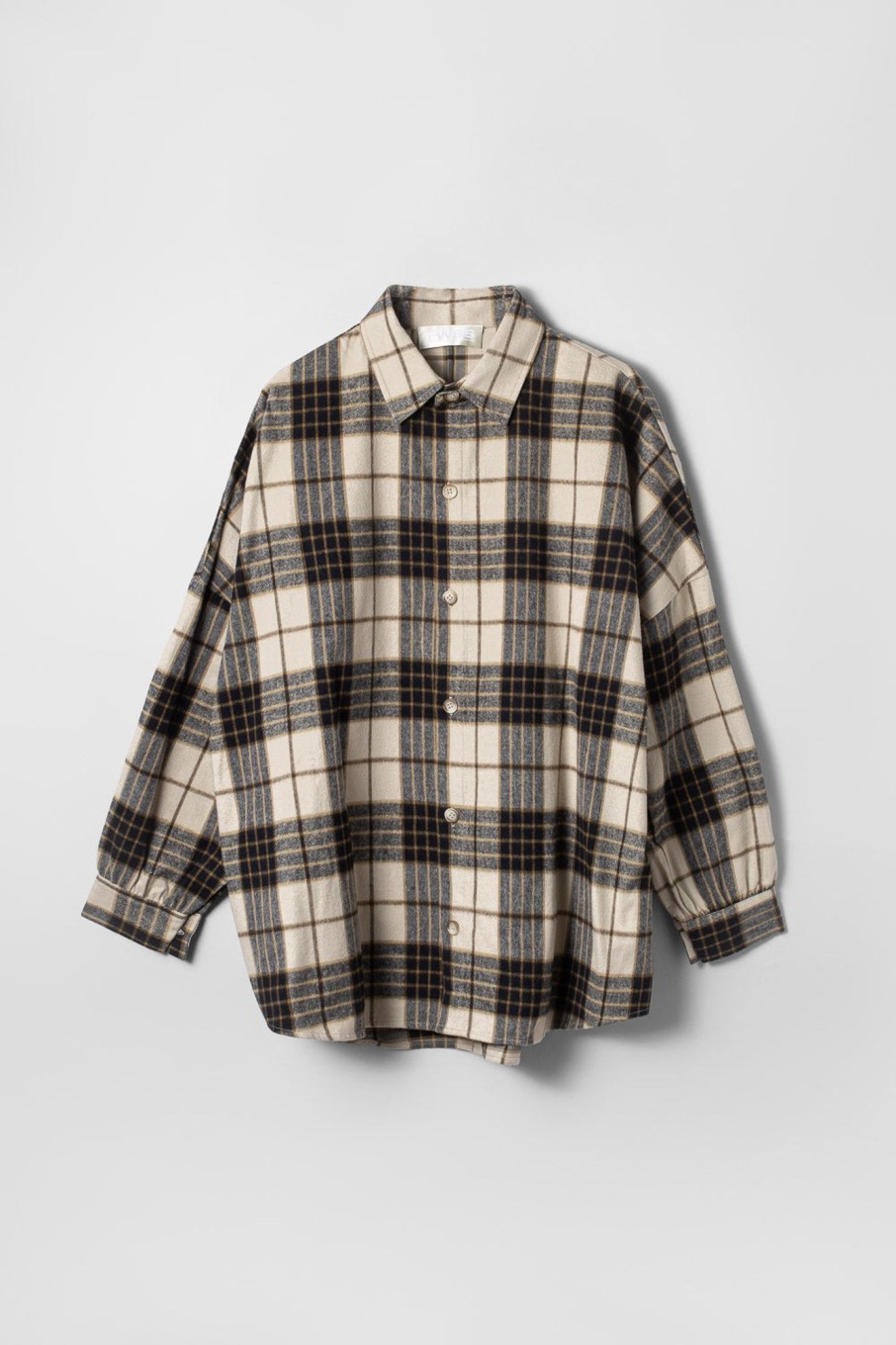 Women Fall Winter Spring Summer Basics | Wood Oversized Flannel Shirt Ed Beige Check