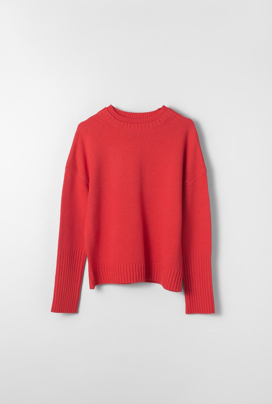 Women Fall Winter Spring Summer Basics | Pink Sweet Peas Mock Neck Jumper Flame Scarlet