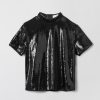 Women Fall Winter Spring Summer Basics | Mineral Sequin Top Jet Black