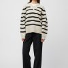 Women Fall Winter Spring Summer Sweaters & Cardigans | Nautical V-Neck Sweater Black Barley Stripe