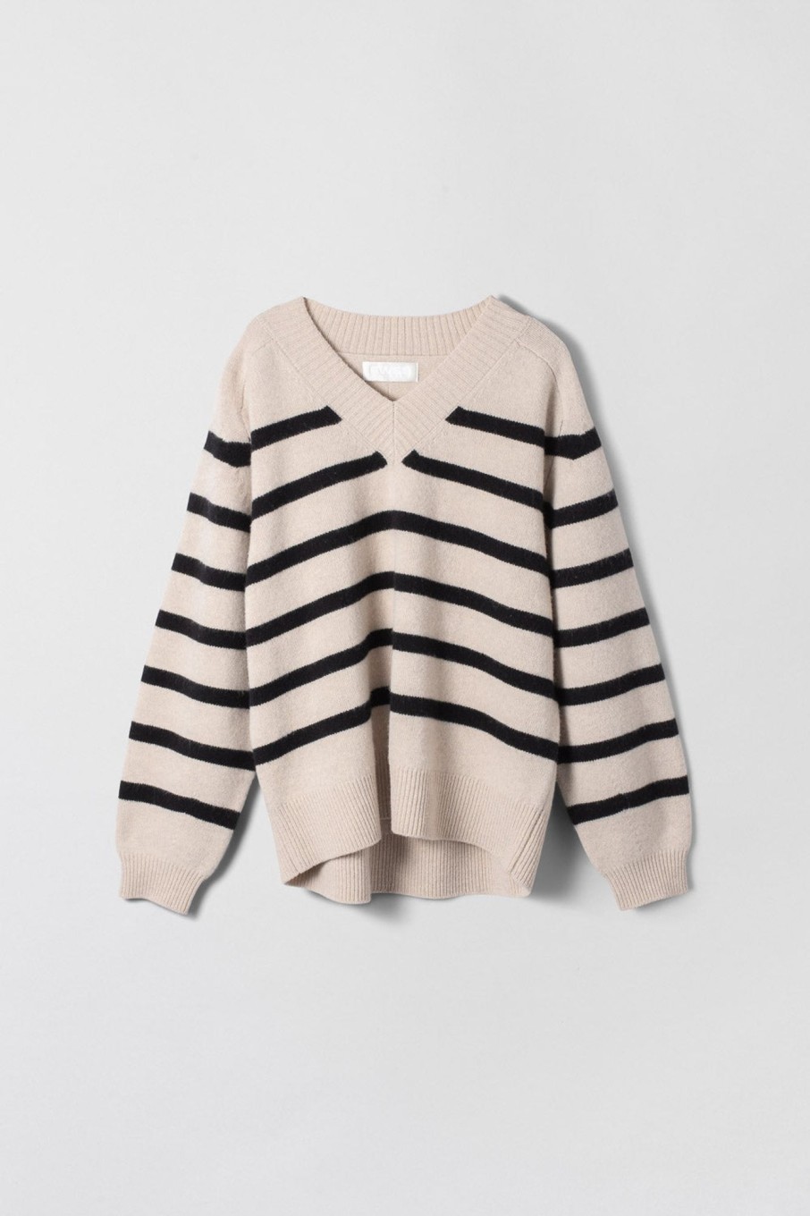 Women Fall Winter Spring Summer Sweaters & Cardigans | Nautical V-Neck Sweater Black Barley Stripe