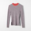 Women Fall Winter Spring Summer Basics | Red Poppy Mock Neck Top Brown Marl