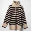 Women Fall Winter Spring Summer Sweaters & Cardigans | Marine Fisherman Zip Up Linen Black Stripe