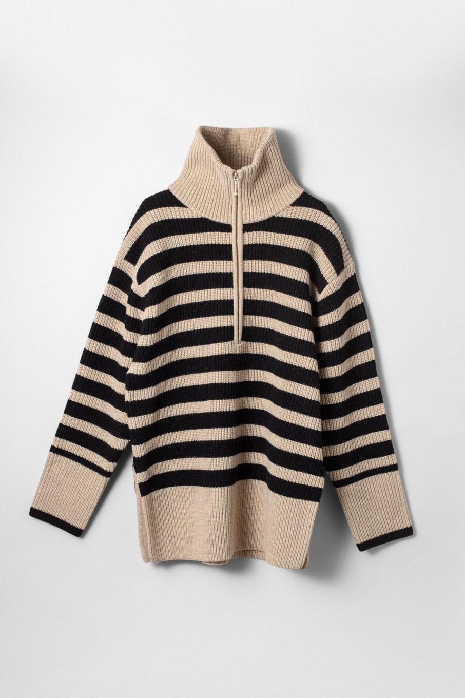 Women Fall Winter Spring Summer Sweaters & Cardigans | Marine Fisherman Zip Up Linen Black Stripe