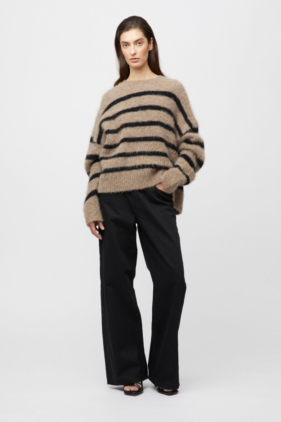 Women Fall Winter Spring Summer Sweaters & Cardigans | Mountain Oversized Furry Jumper Black Brown Stripe