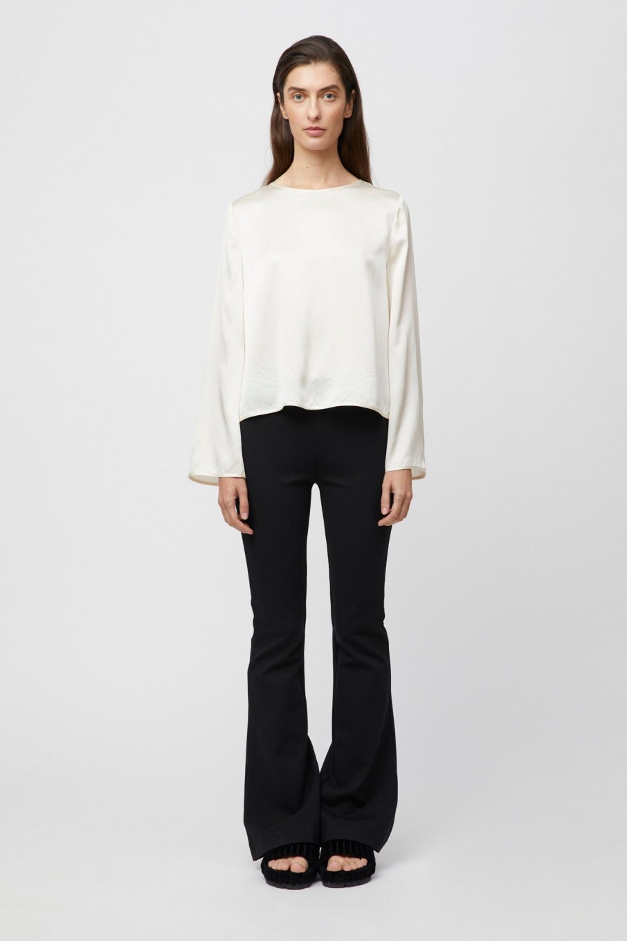 Women Fall Winter Spring Summer Tops | Anouk Simple Long Sleeve Silk Blouse Winter Cream