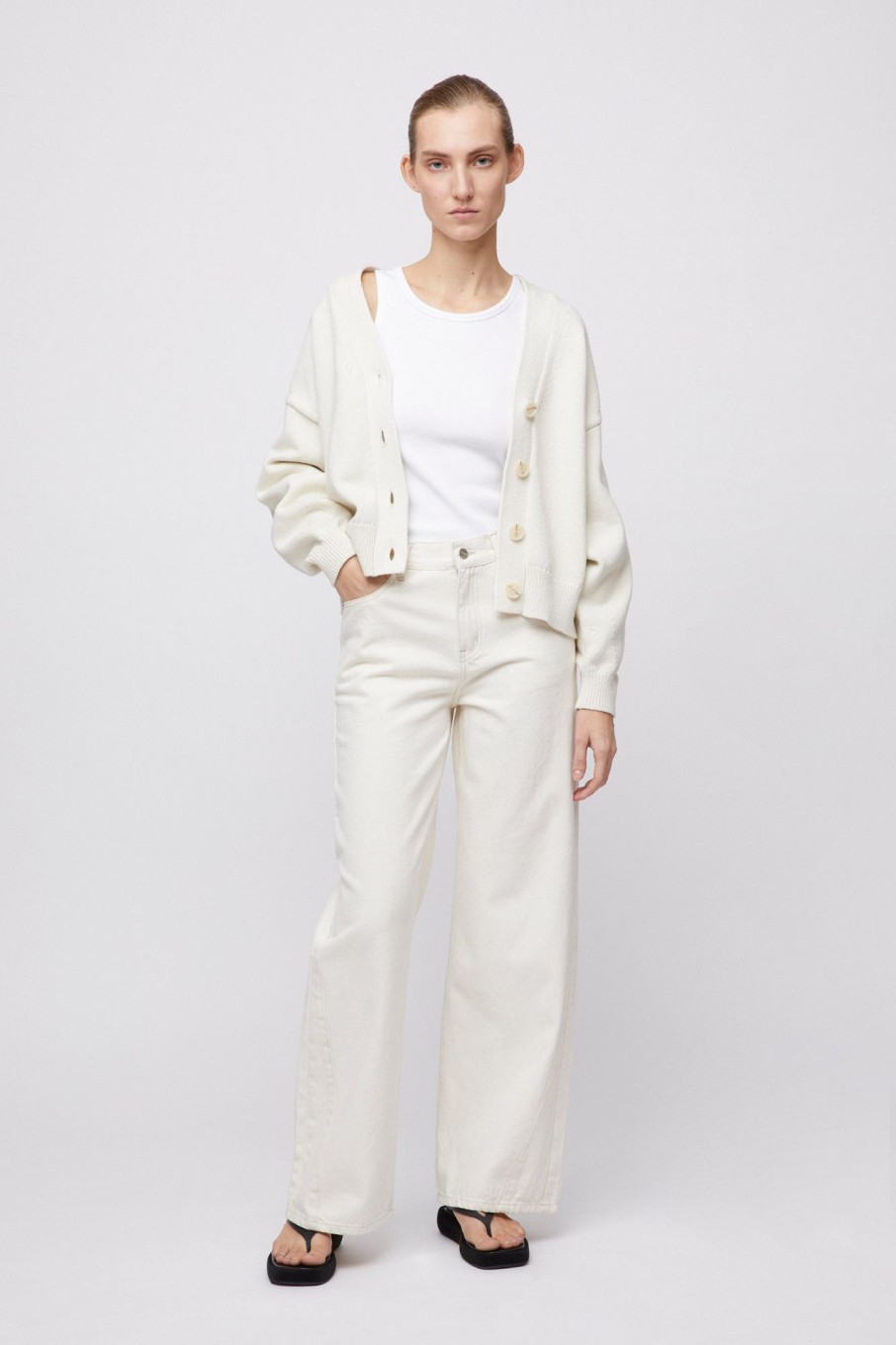 Women Fall Winter Spring Summer Basics | Cotton Mooring Cardigan Cream