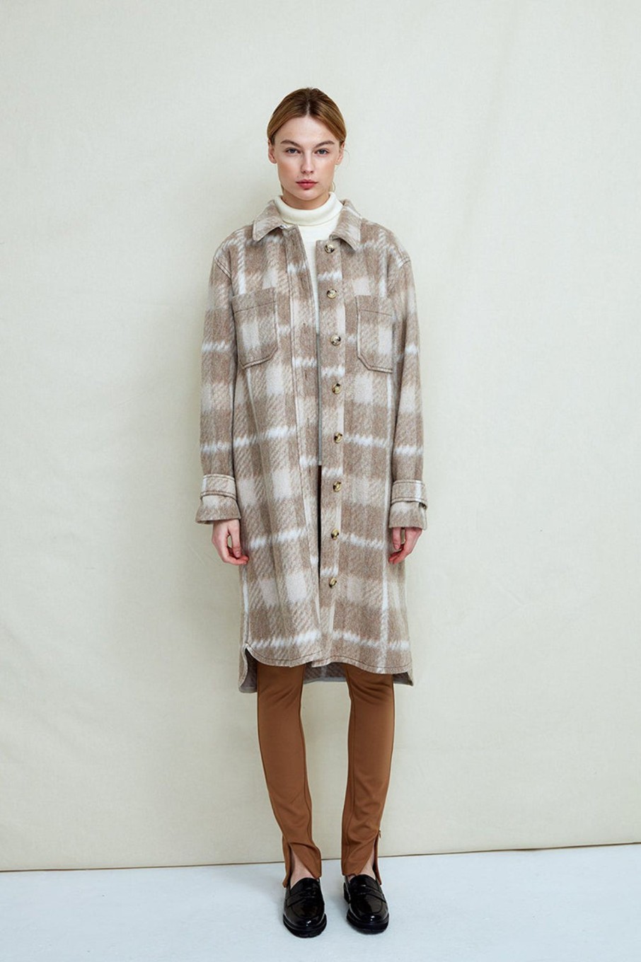 Women Fall Winter Spring Summer Basics | Sealiner Wool Long Beige Check