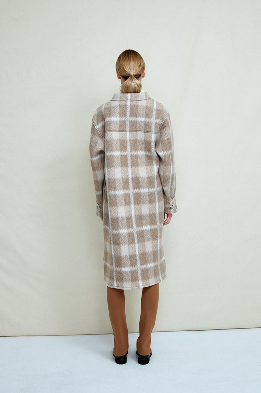 Women Fall Winter Spring Summer Basics | Sealiner Wool Long Beige Check