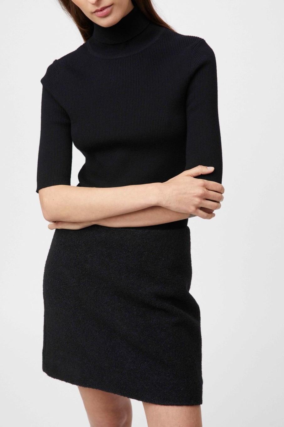 Women Fall Winter Spring Summer Basics | Turtleneck Knit Tee Jet Black