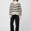 Women Fall Winter Spring Summer Tops | Nautical V-Neck Sweater Black Barley Stripe