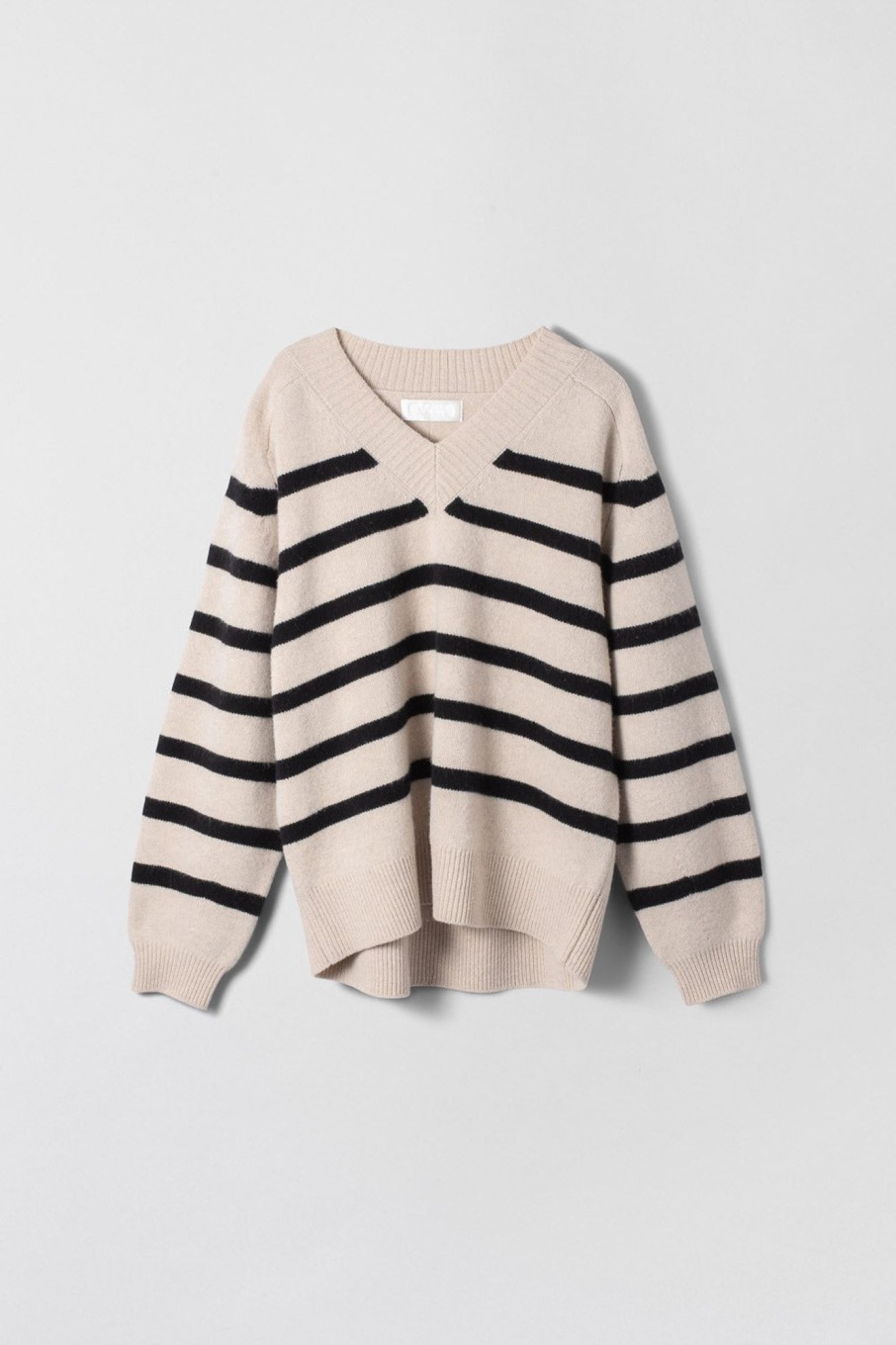 Women Fall Winter Spring Summer Tops | Nautical V-Neck Sweater Black Barley Stripe