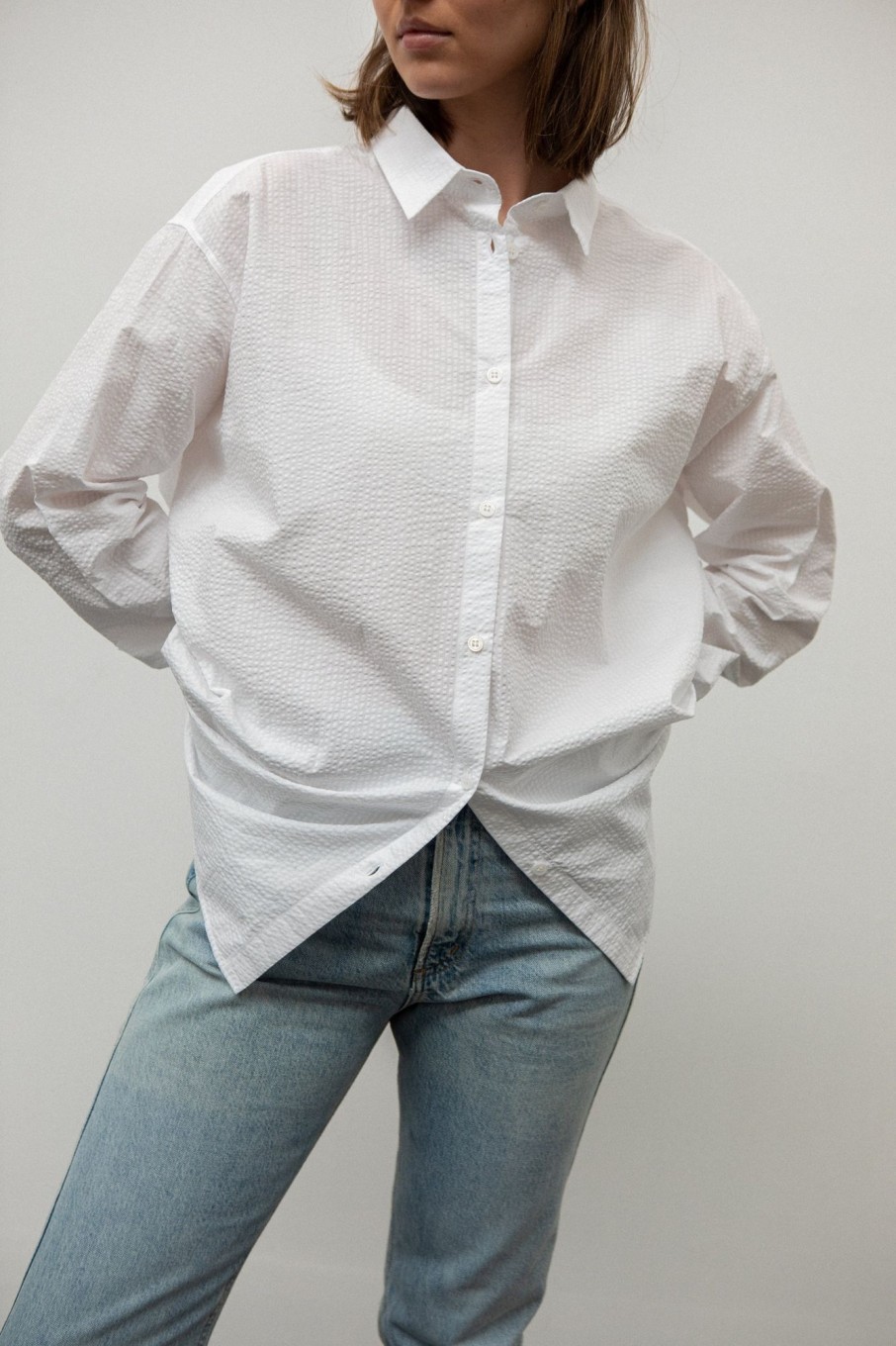 Women Fall Winter Spring Summer Shirts | Jenny Bright White Crepe