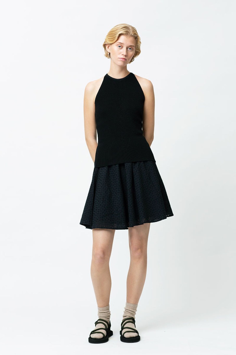 Women Fall Winter Spring Summer Basics | Luna Broderie Anglaise Skirt Anthracite Black