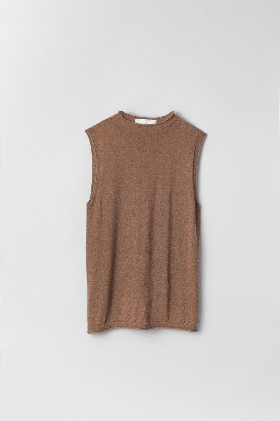 Women Fall Winter Spring Summer Basics | Waterfalls Sleeveless Knit Top Camel