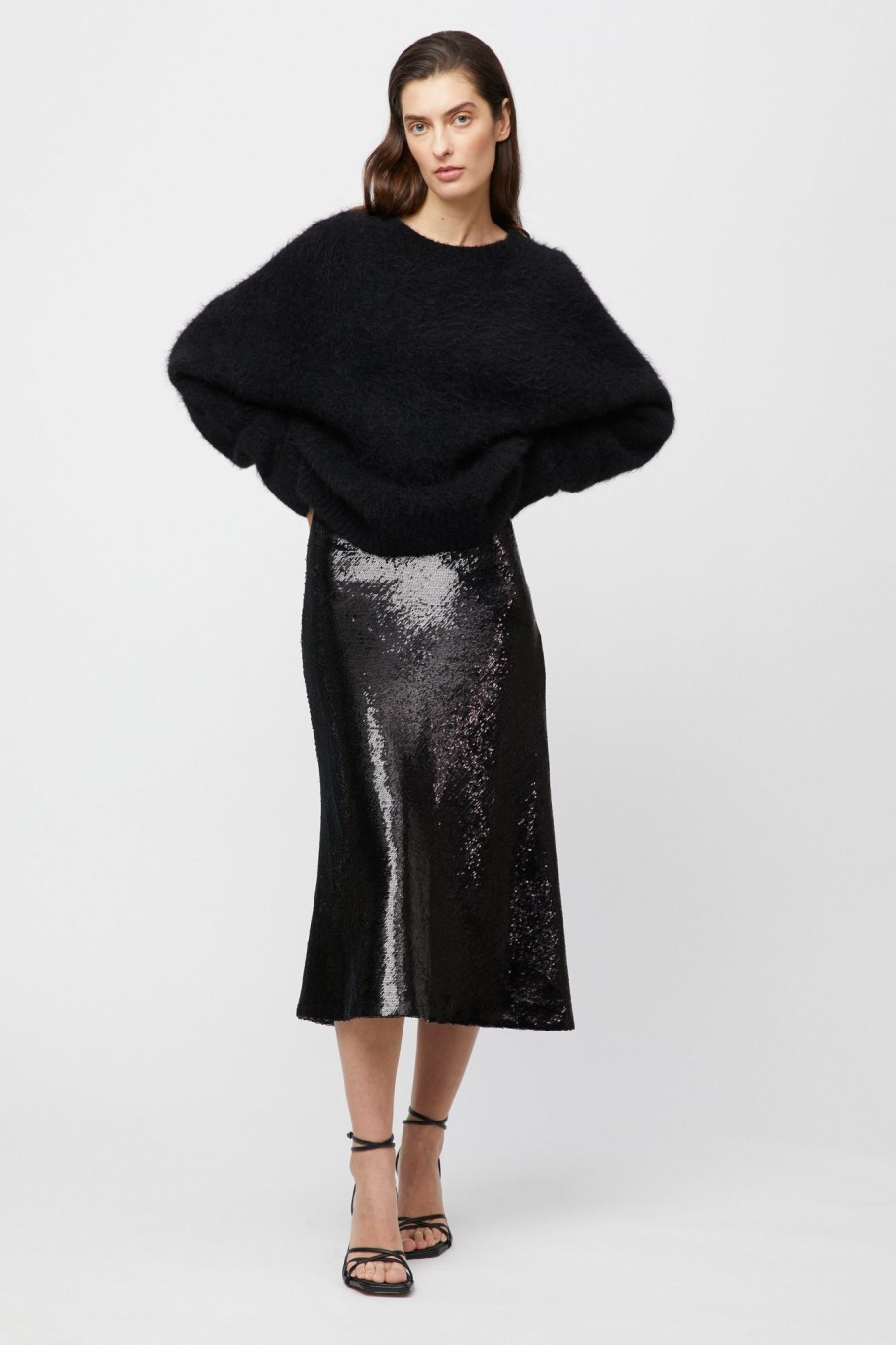 Women Fall Winter Spring Summer Basics | Bias Cut Sequin Skirt Jet Black