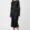 Women Fall Winter Spring Summer Dresses | Longsleeve Bias Cut Slip Dress Jet Black