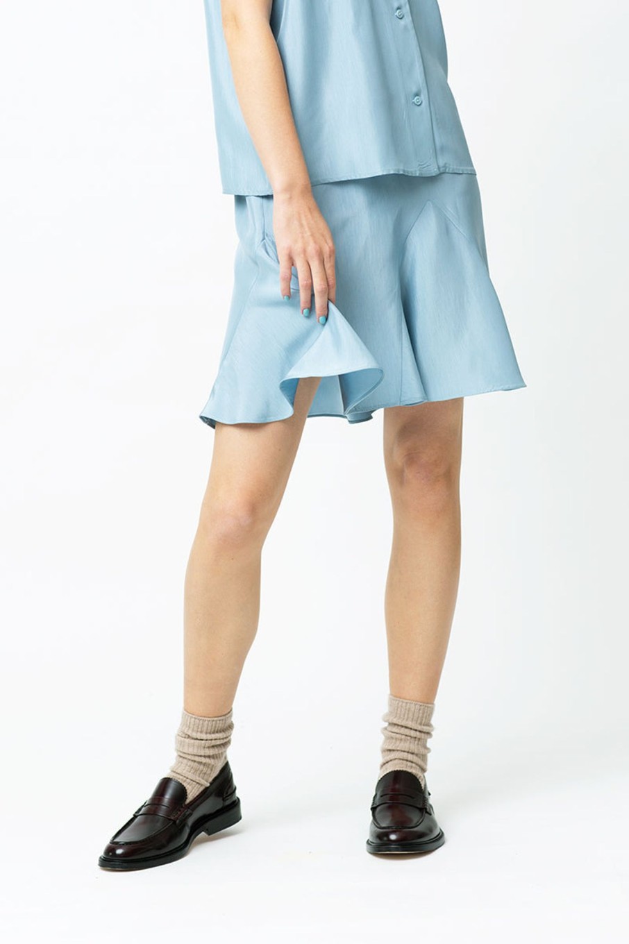 Women Fall Winter Spring Summer Basics | Luna Acetate Skirt Dusty Blue