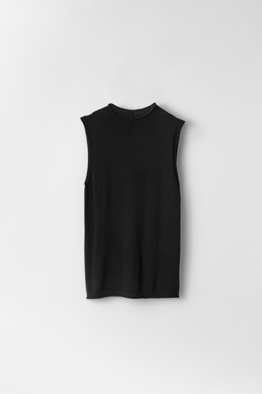 Women Fall Winter Spring Summer Basics | Waterfalls Sleeveless Knit Top Jet Black