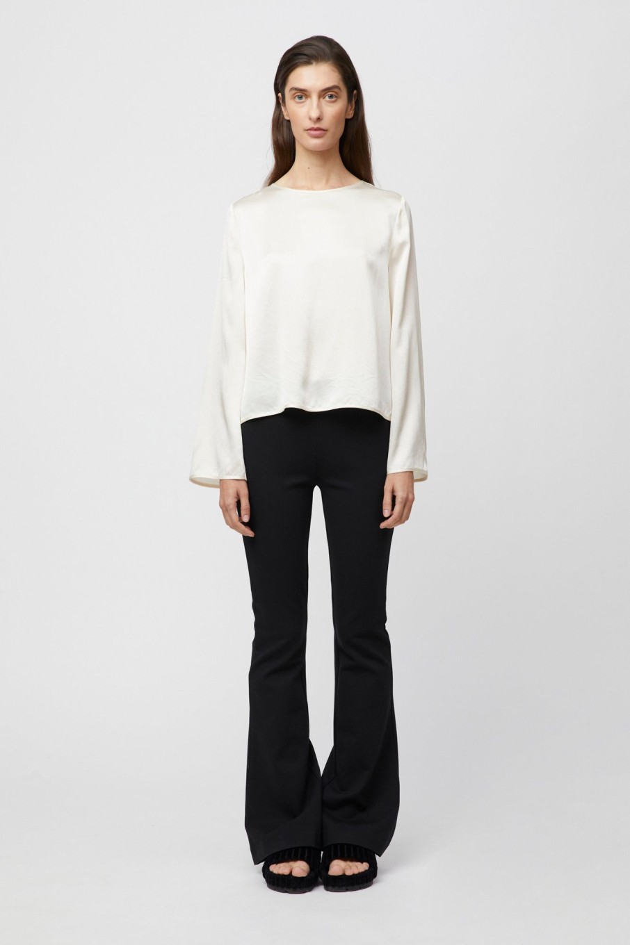 Women Fall Winter Spring Summer Basics | Anouk Simple Long Sleeve Silk Blouse Winter Cream