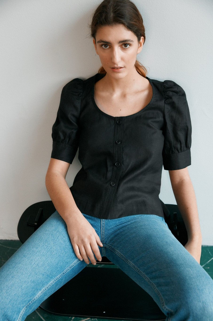 Women Fall Winter Spring Summer Basics | Simone Top Jet Black