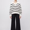 Women Fall Winter Spring Summer Basics | Bayside V-Neck Sweater Cream Black Stripe